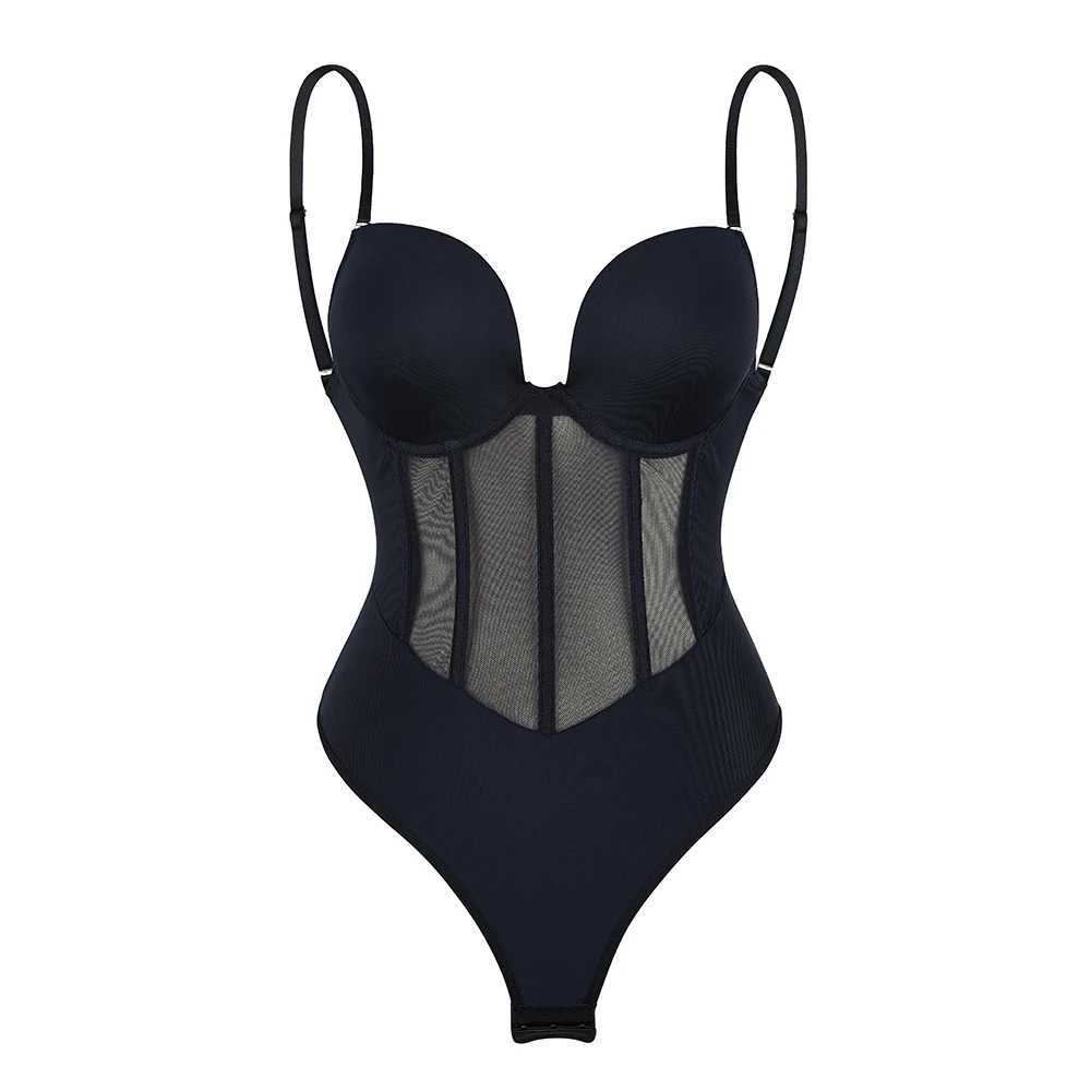 Womens Body Shaper Compression Bodysuit One Piece Backless Shapewear With Bra Corset Slimming Underwear Black BeigeXJ250304