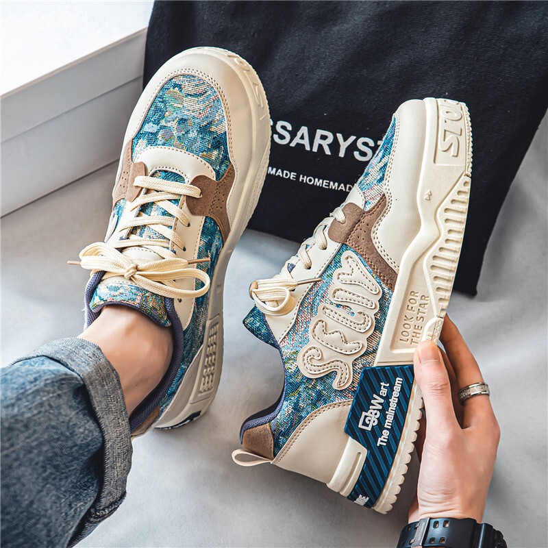 Personalized Oil Painting Design For Men's Spring New Style Breathable And Versatile Thick Soled Casual Flat Shoes, Niche Sports Versatile Fashio