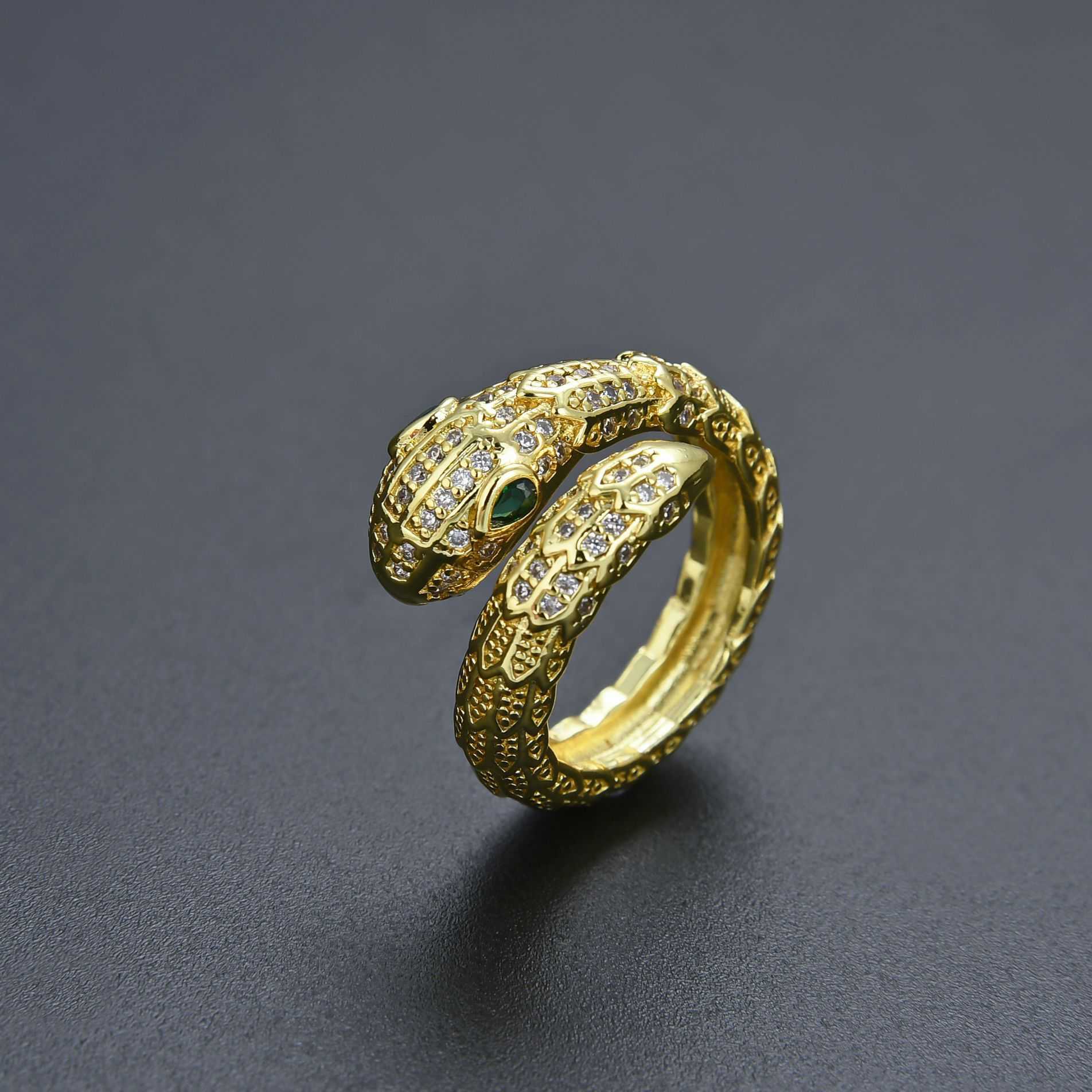 Couple Rings Fashion ins cool style common ring for men and women single ring snake scale flashing snake head CZ open ring H25303