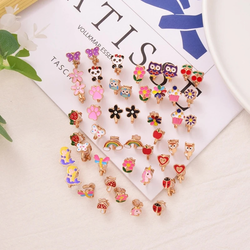 20 Pairs No Pierced Earrings Clip on Earrings Girls Dress up Pretend Princess Play Jewelry Accessory for Kid 250304