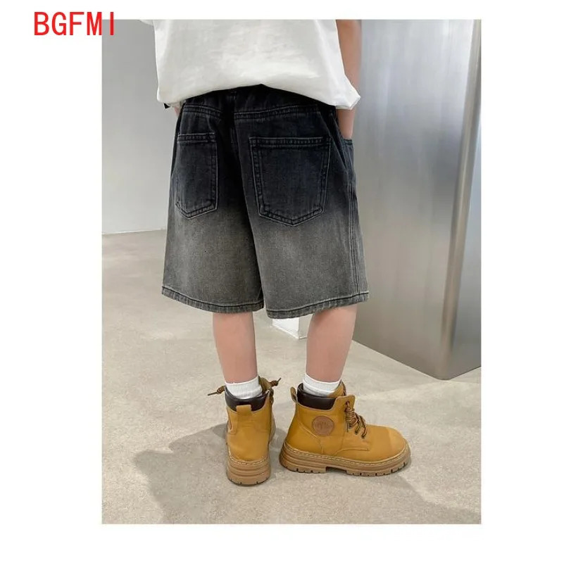 Summer Pants Teenage Boys Shorts Cotton Thin Gradient Color Denim Shorts Children Short Jeans Clothing for Junior Boy 250304