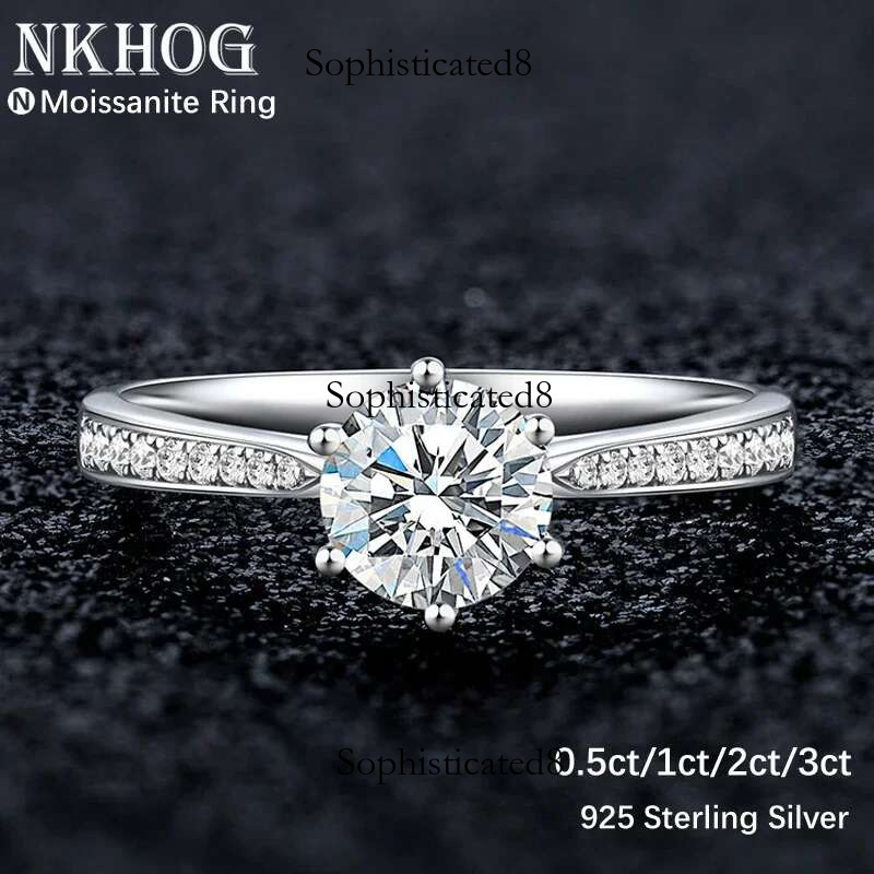NKHOG Real 3 Moissanite Rings For Women Sterg Sier Classic 6 Claws Engagement Band Jewelry Romantic Wedding Ring