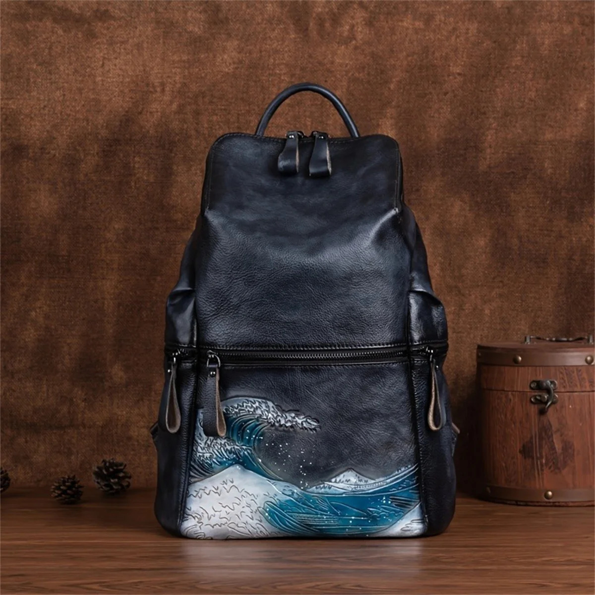 Ship from US Luxurious Large Capacity Vintage Leather Backpack for Women HighQuality Handmade Travel Bag with Durable Stitching 250304FBB