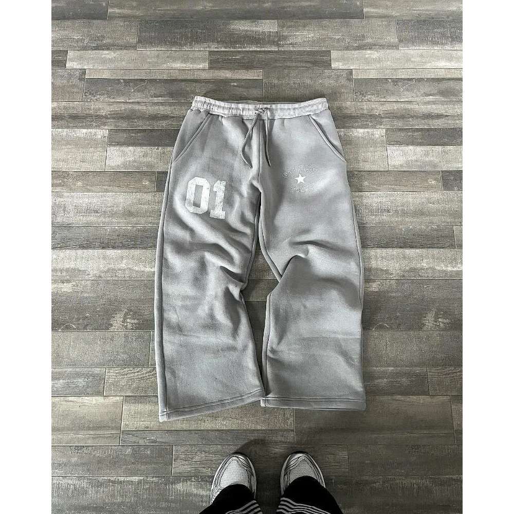 American Print Drawstring Casual Men Hip Hop Haruku Couple Sweatpants High Street Fashion Loose Straight Pants