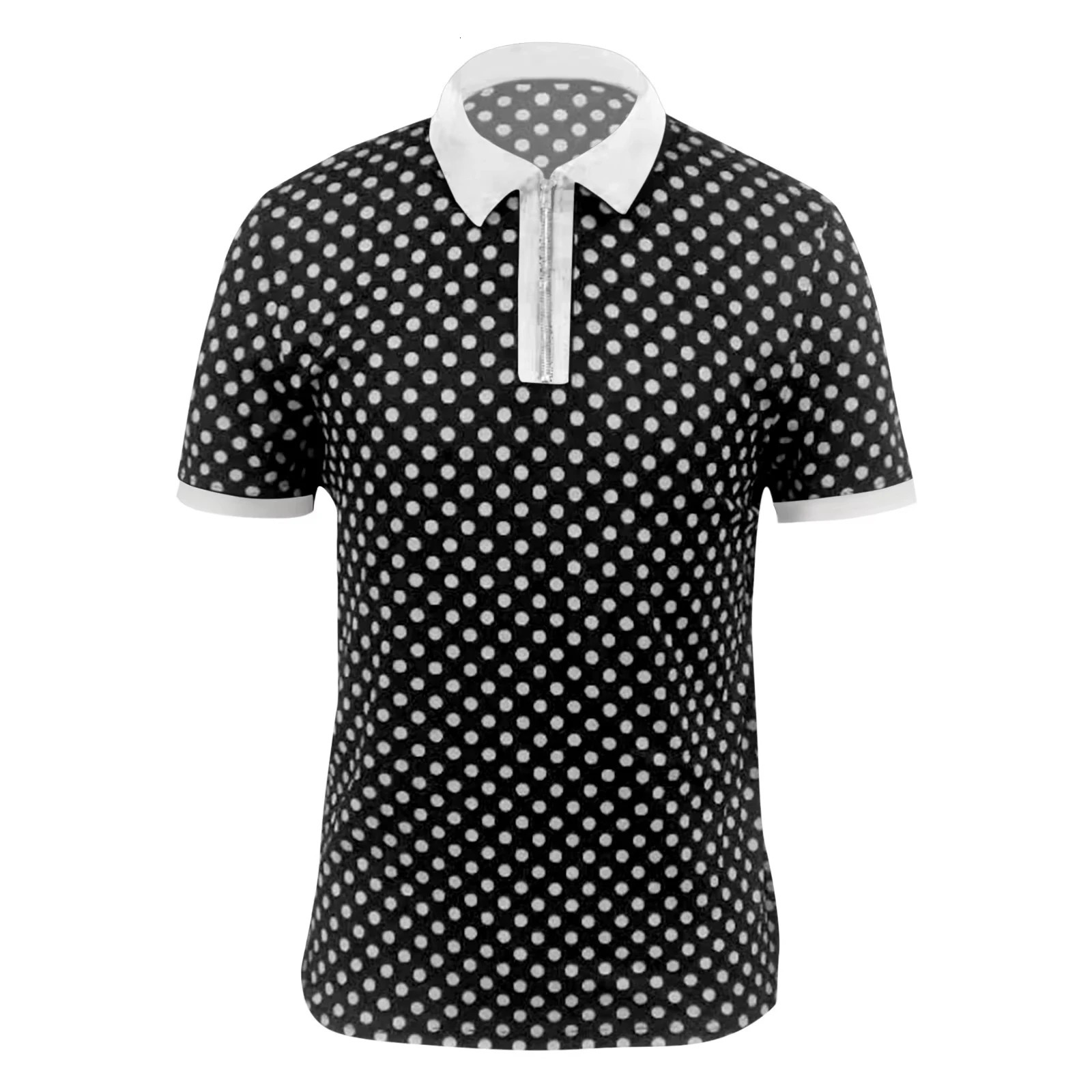 Summer Mens Fashion Zipper Polos 3D Printed Striped Plaid Pattern Mens Polo Shirts Short Sleeve Business Casual Men Clothing 250304