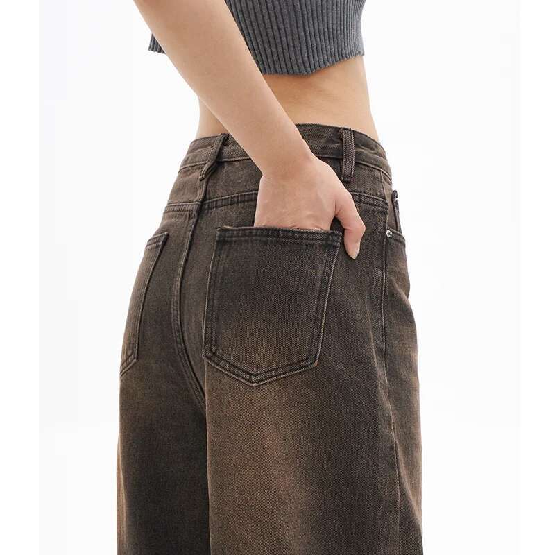 High Waist Women Coffee Grey Jeans Hip-Hop Style Fashion Vintage Streetwear Y2k Wide Leg Jean Female Trouser Baggy Denim Pants