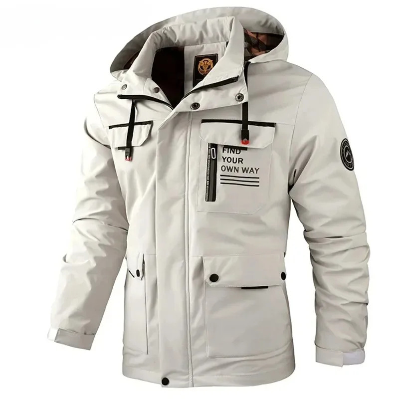 Spring And Autumn Mens Windbreaker Outdoor Soft Shell Windproof Waterproof Jacket Long-Sleeved Hooded Solid Color Jacket 250303