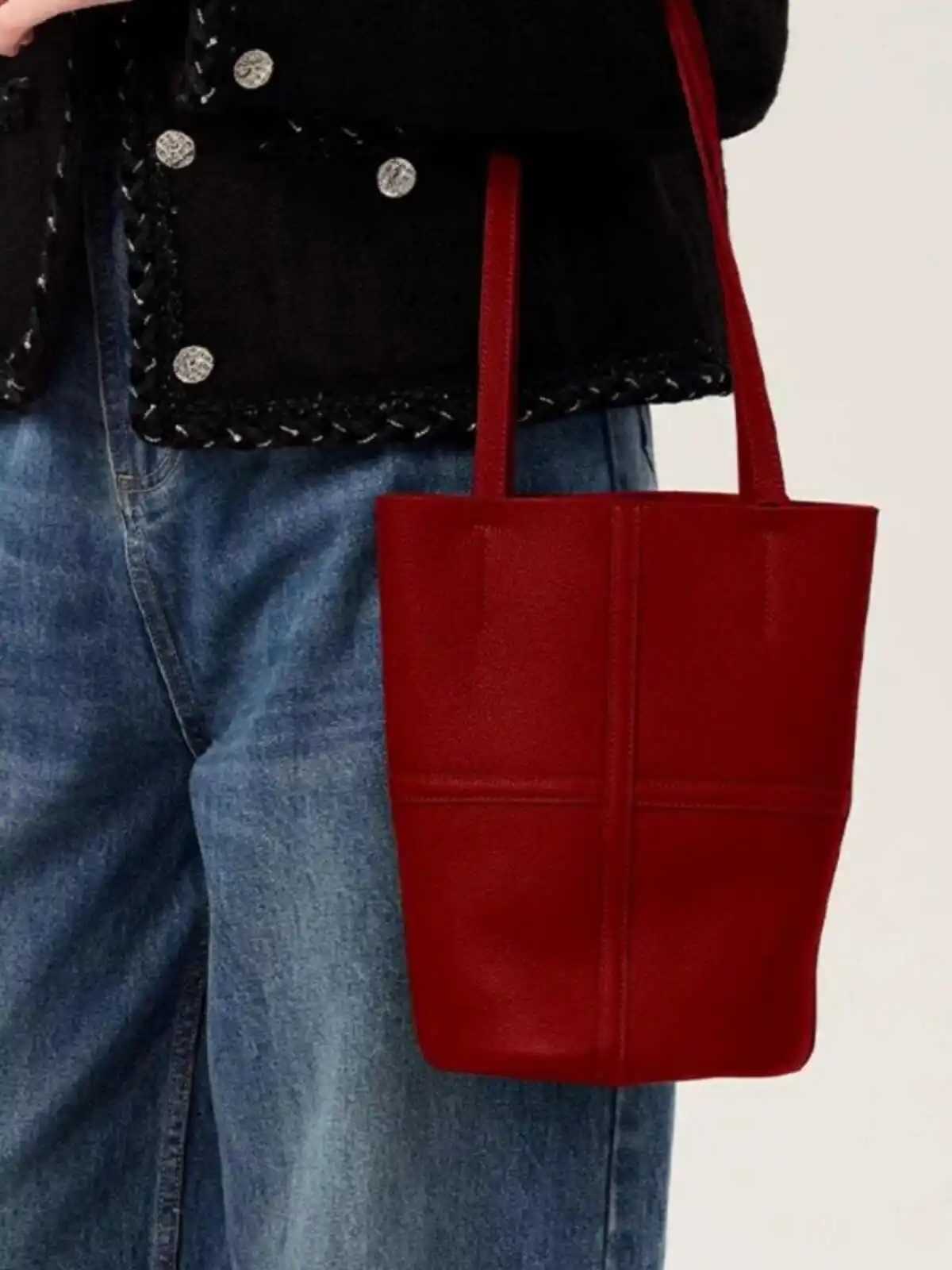 Red Shoulder Bag For Women 2024 Autumn New Suede Versatile Crossbody Purse Commuter Casual Large Capacity Bucket Bags Z250303