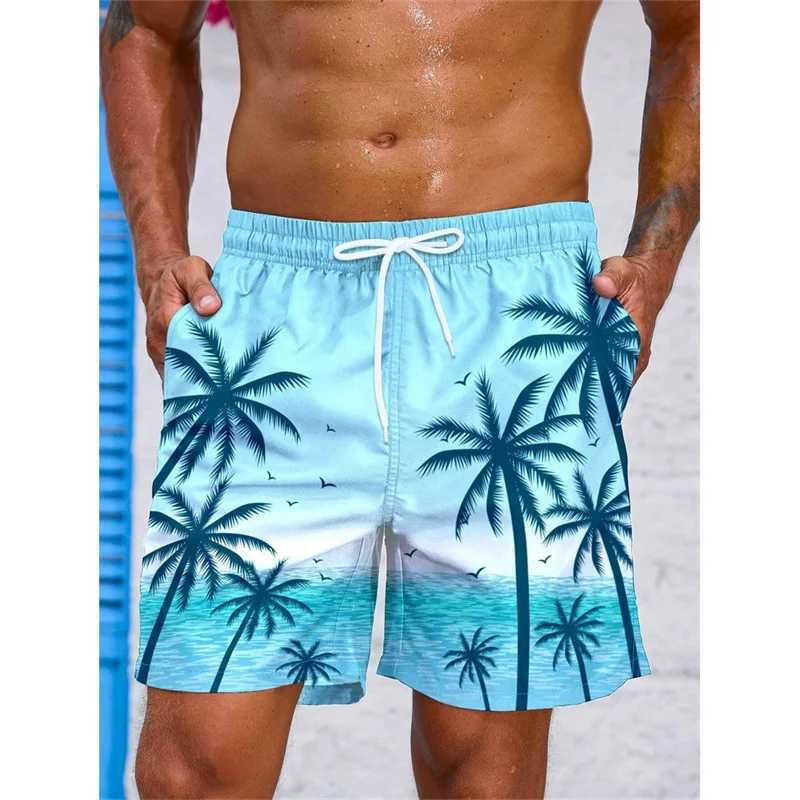 Vintage Plant Pattern Beach Shorts For Men Coconut Tree 3D Printed Swim Trunks Summer Hawaiian Short Pants Loose Board ShortsT250304