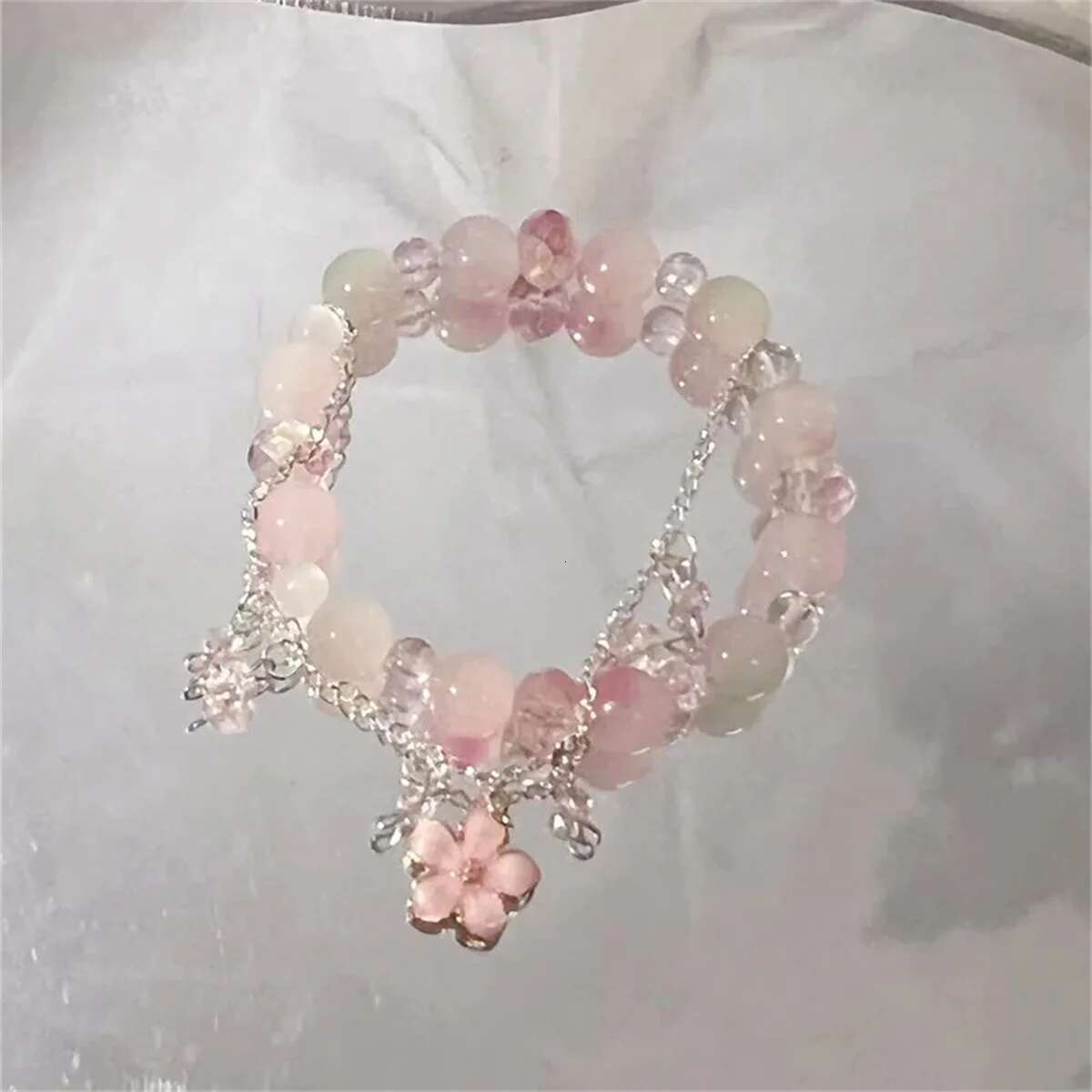 New Fashion Y2K Sweet Cherry Blossom For Women Exquisite Elegant wer Crystal Beaded Bracelet Girl Party Jewelry Gift