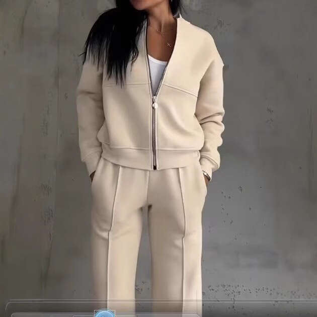 European American Spring and Autumn Fashion Zipper cardigan Straight leg Pants Set for Women 2025 New Style Elegant Clothing