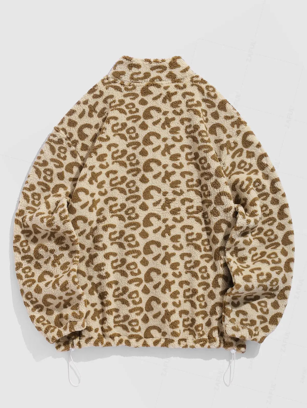 Mens Faux Fluffy Sherpa Fleece Leopard Pattern Half Zip Stand Collar Kangaroo Pocket Pullover Sweatshirt 250304