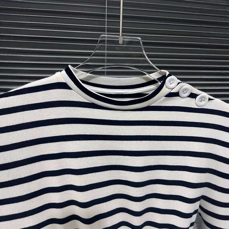 2025 Spring New Women's Trendy Stripe Contrast Color O-Neck Knitted T-Shirt Patchwork Wrinkle Mesh Tops Fashion 11A02241
