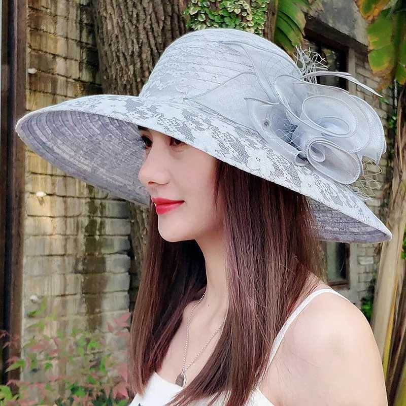 Enchanting Kentucky Big Hat Ladies Tea Party Wedding Summer Organic Hat Ladies Flower Big Wide Brim Fashion Retro FedoraXJ250304