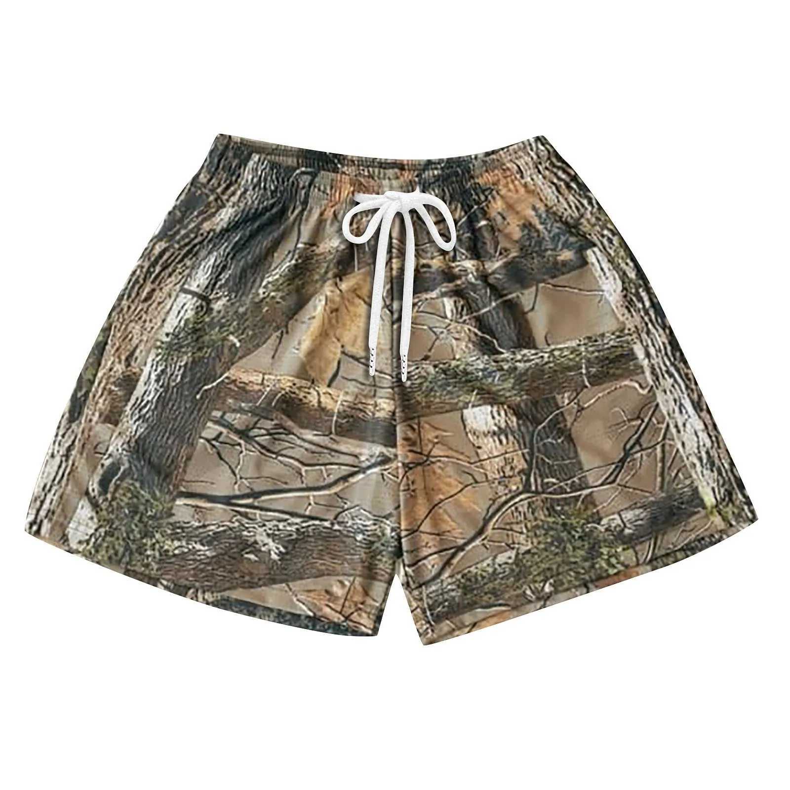 MenS Casual Athletic Camouflage Print Shorts Outdoor Fitness Branches And Leaves Print Shorts Summer Running Casual ShortsT250304