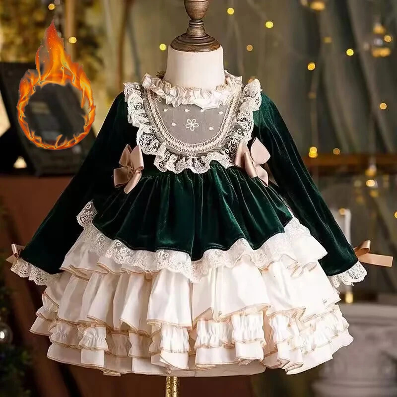 08yearold childrens birthday party Lolita bow long sleeved girl princess dress Christmas carnival fluffy baby evening 250303