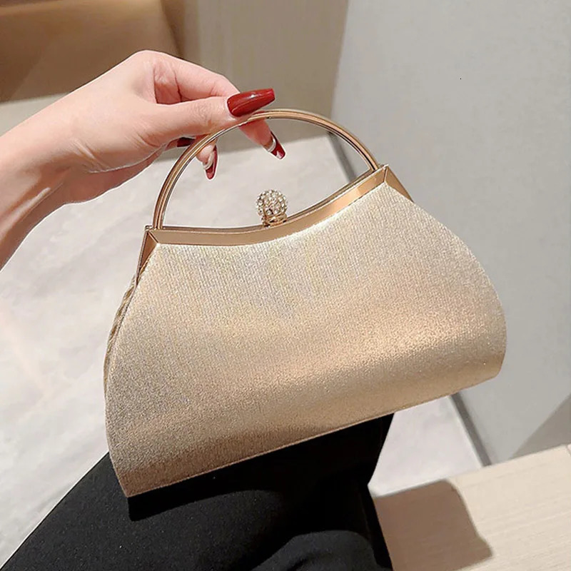 Pleated Evening Handbag Women Top Handle Glitter Day Clutch Ladies Wedding Dinner Dressed Clip Bag Diamond Party Purse Gold 250303