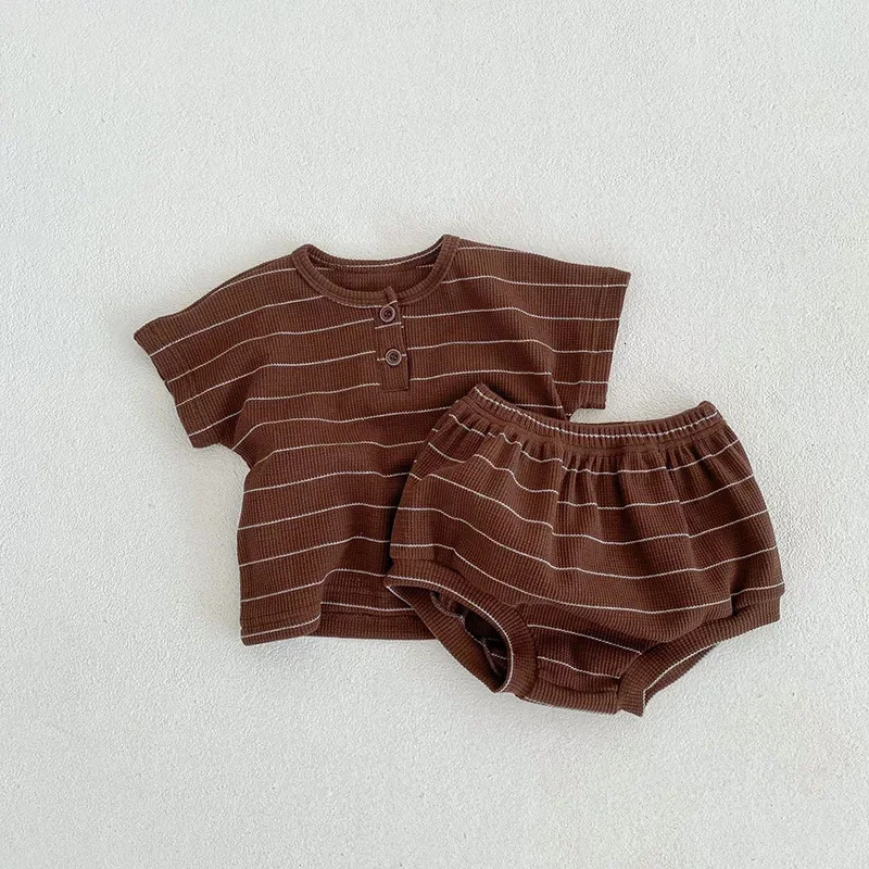 Summer Baby Clothing Set Infant Girls Striped Tee and Bloomer 2PCS Toddler Boys Short Sleeved Top Suit 250304