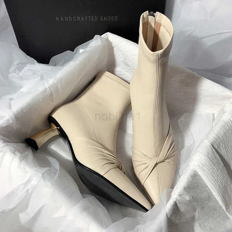 Fion Designer Wen Slim Ankle Boots Elegant Pointed Toe Shoes High Heel Wens Morder Short Booties Z250304