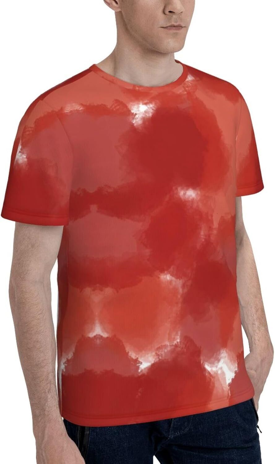 Mens T shirt Red Graffiti 3D Printed T-Shirt - Gradient Dark Red Funny Breathable Crew Neck Tee for Summer & Streetwear tee Casual tops summer clothes