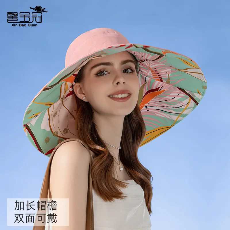 New Summer Double-sided Bucket Women Sun-protection Brim Hats Female Fashion Outdoor Sunscreen Lithe Breathable Sun Dome HatsXJ250304