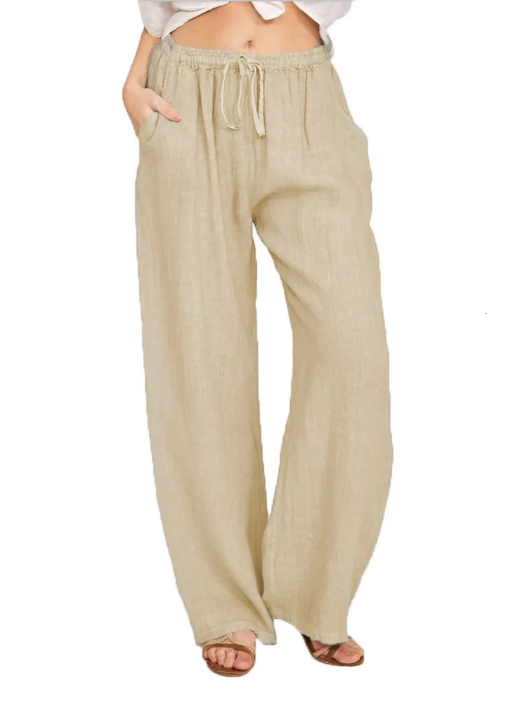 Summer and Autumn Casual Womens Wear in Europe America and Europe Large Loose Cotton Hemp Casual Pants 250303