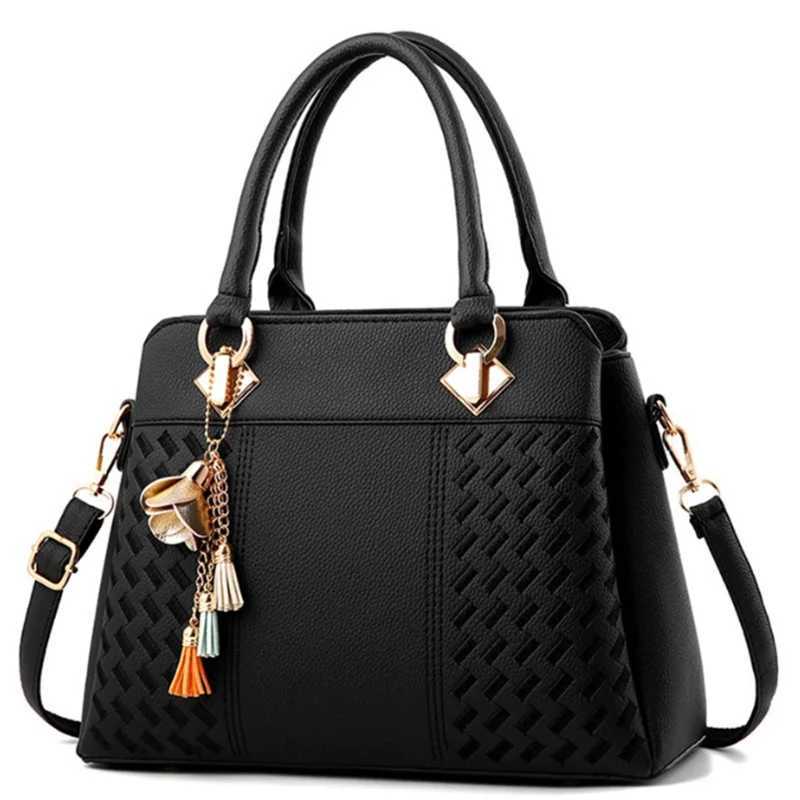 Fashion black womens simple handbag womens handbag tassel PU leather handbag top handbag embroidered cross body bag shoulder bag Z250303
