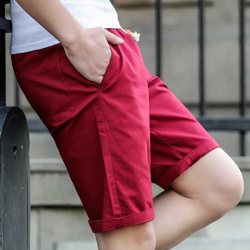 2024 Summer New Trendy Brand Solid Color Casual Shorts for Mens Korean Quarter Pants Fashion Loose Cotton Beach ShortsT250304