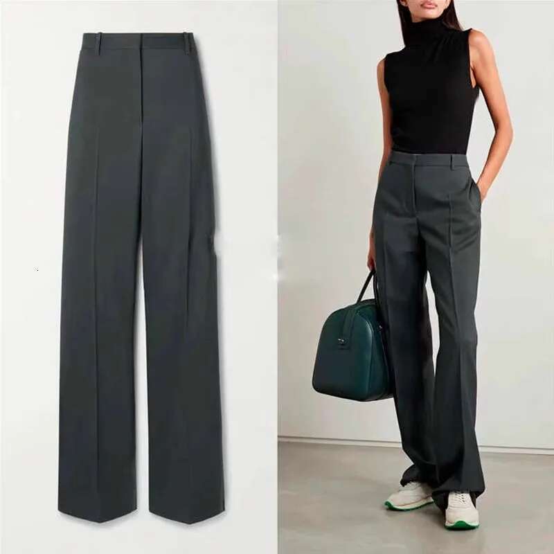 Women Gray High Waist Straight Suit Pants Spring Autumn New Female Wool Blend Skinny Trousers All-Match