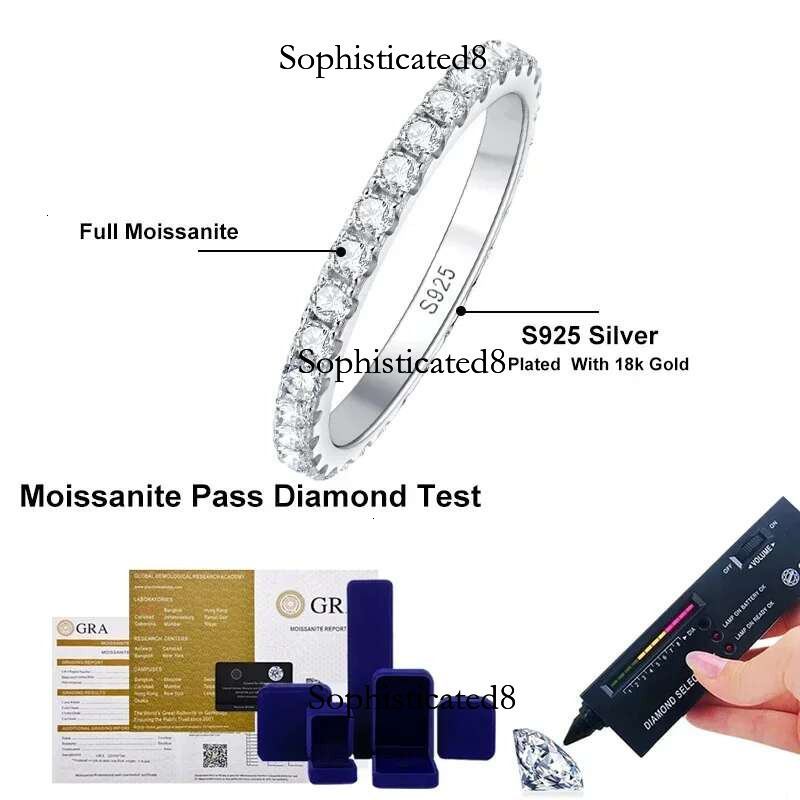 NeeTim D Color 2mm Full Moissanite Dia Ring for Women Sterg Sier with Gold Plated Wedding Bridal Band Rings Jewelry