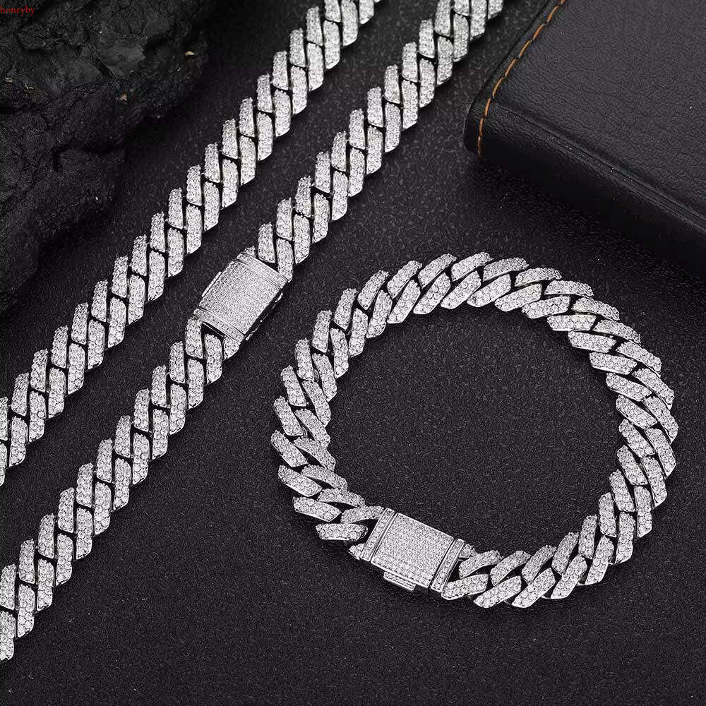 8mm 10mm 12mm sterg Sier Necklace Gold Plated Iced Out Hiphop Spring Clasp Moissanite Dia Cuban k Chain