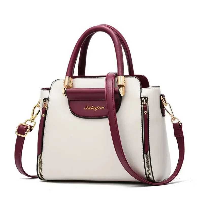 Fashion Color Contrast Handbag Stitching Striped Crossbody Bag Womens Elegant Office Work Purse Z250303