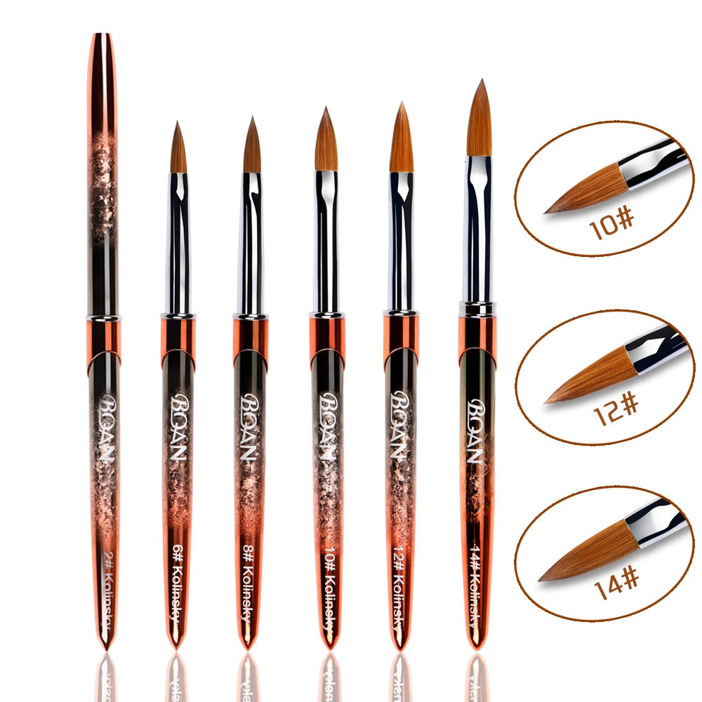 ANGNYA 1 acrylic nail brush Kolinsky pure natural sable hair rose gold metal handle for crystal UV gel paint pen size 2-20 250304