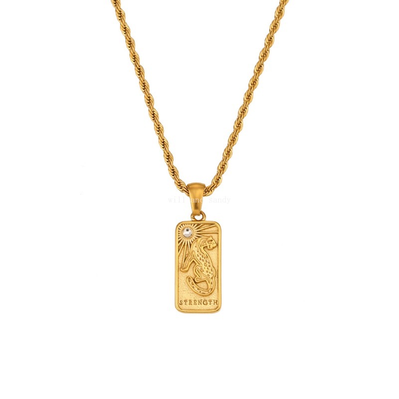 Non Tarnish Stainless Steel Square Tarot Card Pendant Necklace 18k Gold Chain Charm Sun Moon Crown Necklaces Women Girls Fashion Fine Jewelry
