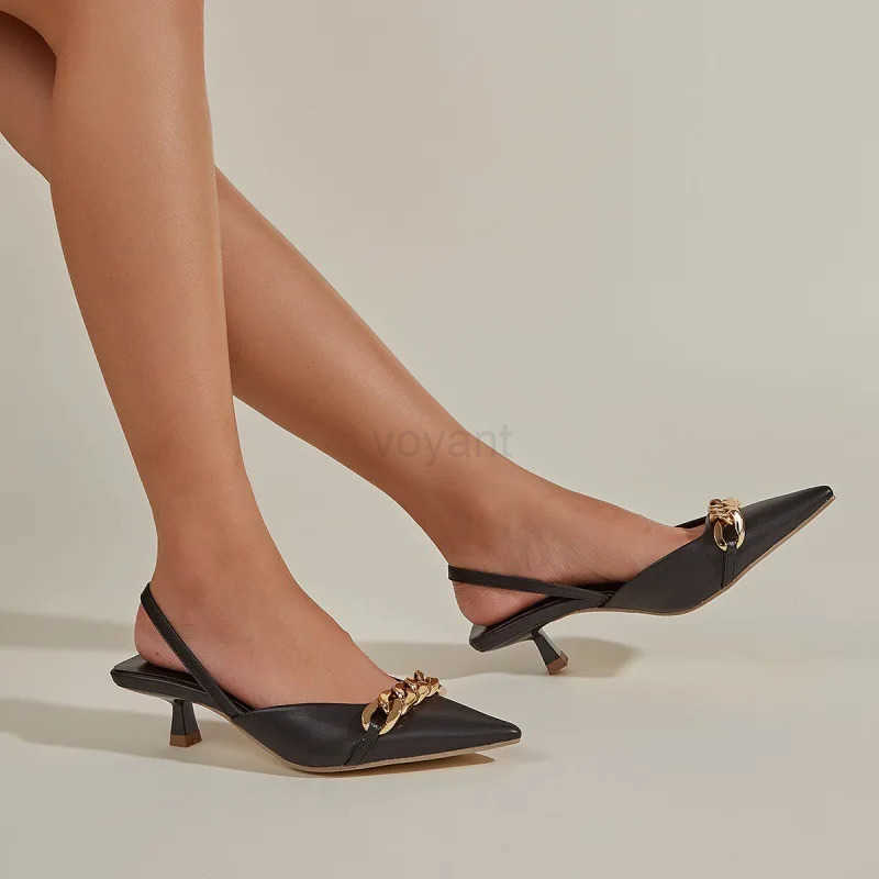 New Fi Wen Sandals 3cm High H Chain Slippers Lady Elegant Slingback Mes Low Heel Luxury Slides Wedding Shoes Ladies Z250304