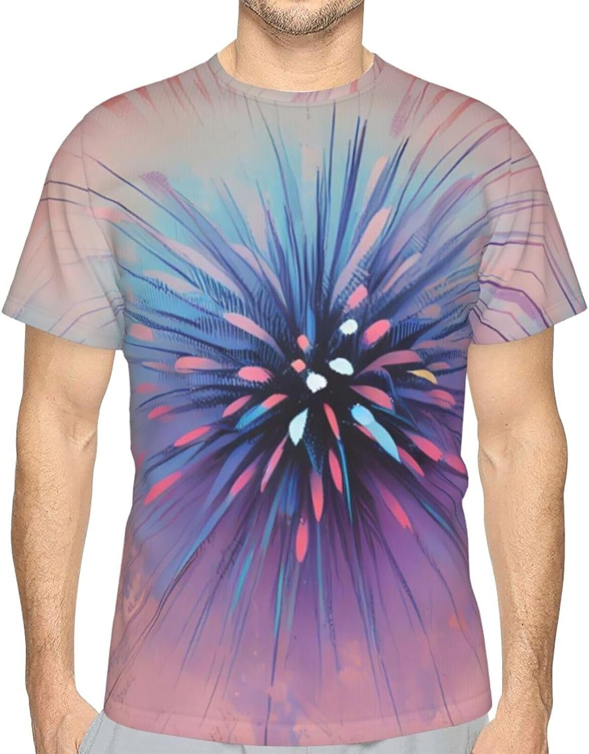 Mens T shirt Colorful Fireworks Funny 3D Printed T-Shirt for Men Women Exploding Fireworks Comfort Fit Trendy Casual Short Sleeve Top tee Casual tops 