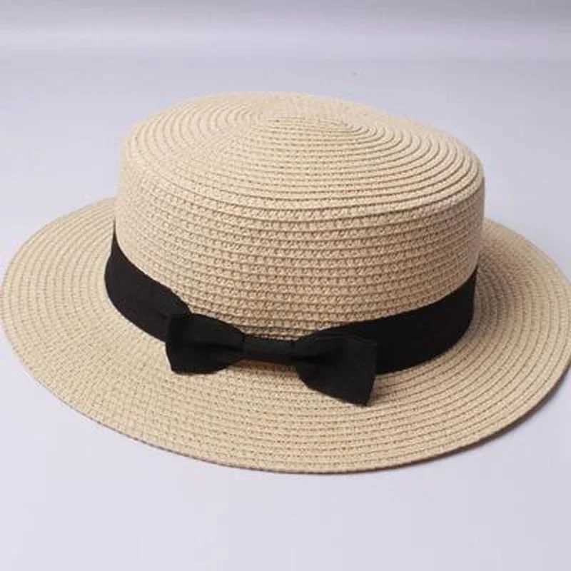 Bowknot Str Sun Hat Women Summer Beach Hat Girls Ribbon Round Flat Top Hat for Women Cs for LadiesXJ250304