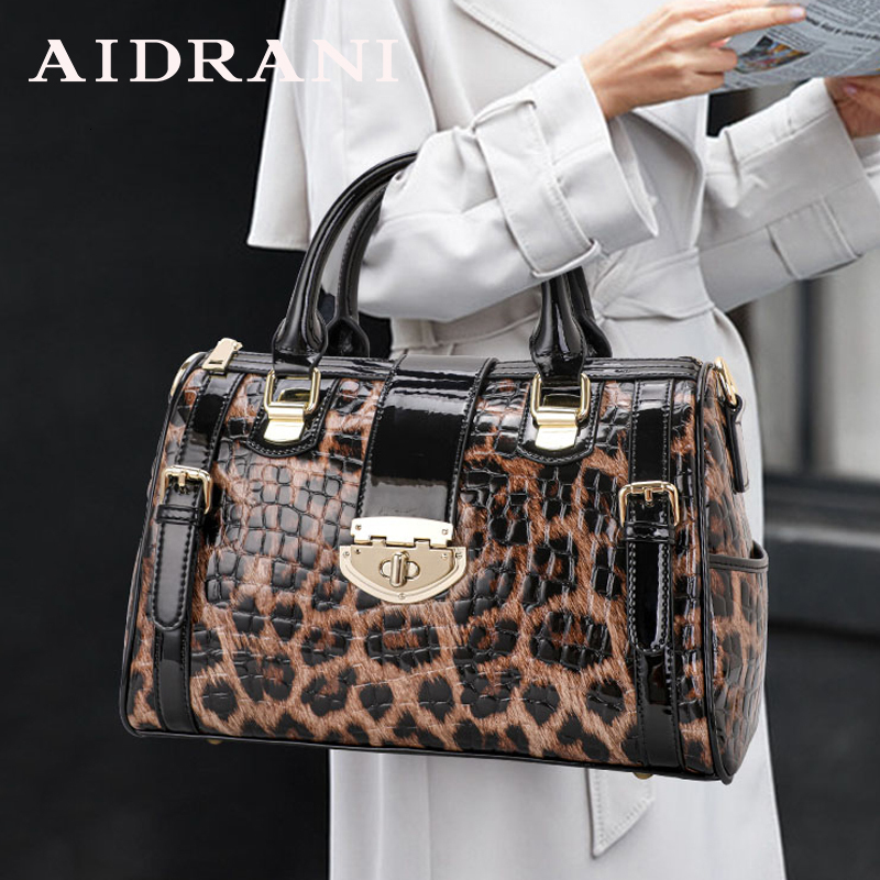 Ship from US Aidrani Fashionable original n womens handbag ious leopard print Boston bag made of highquality cowhide 250303FBB