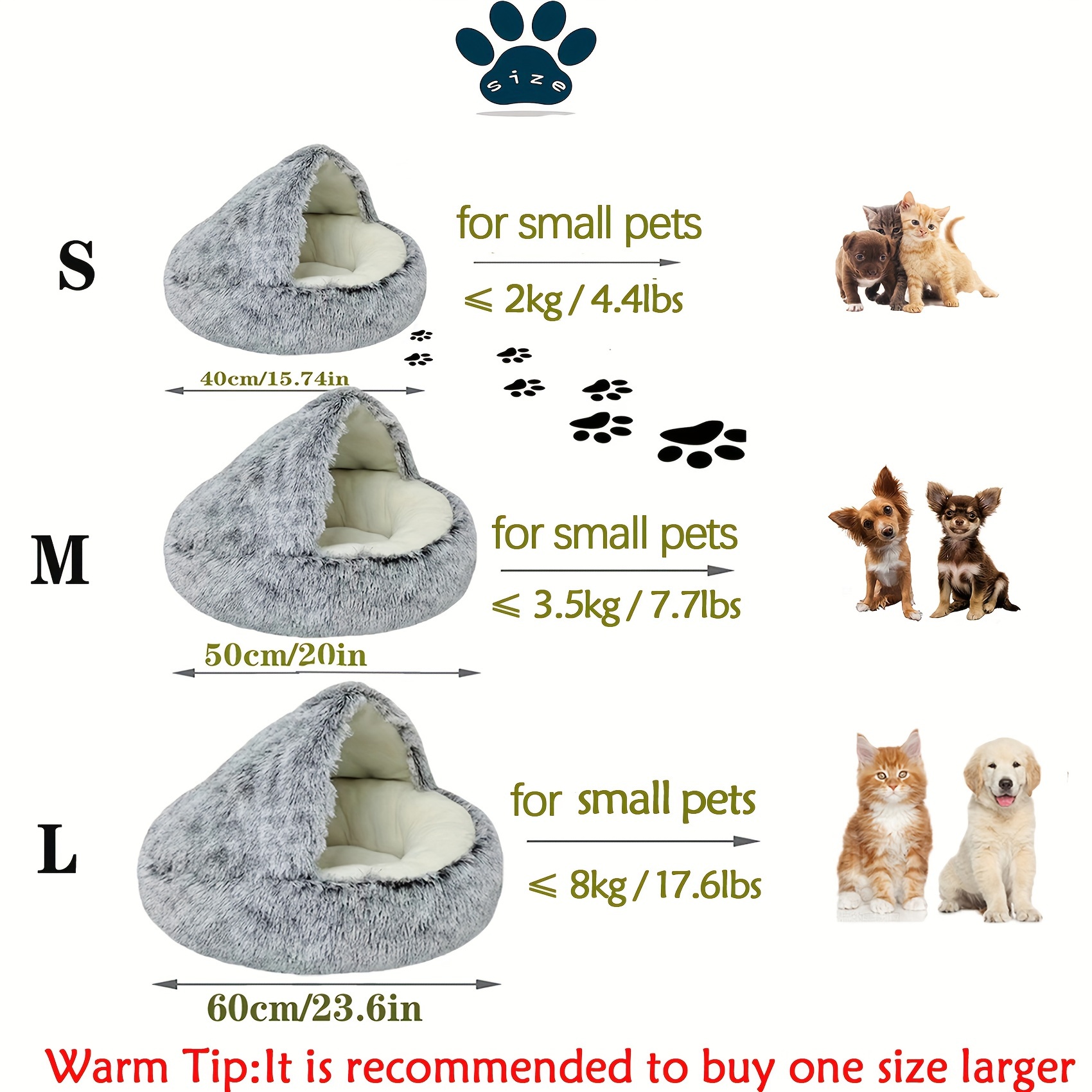 2 in 1 Soft Plush Pet Bed with Cover Round Cat Bed Pet Mattress Warm C Cat Dog Sleeping Nest Cave for Small Dogs kitten