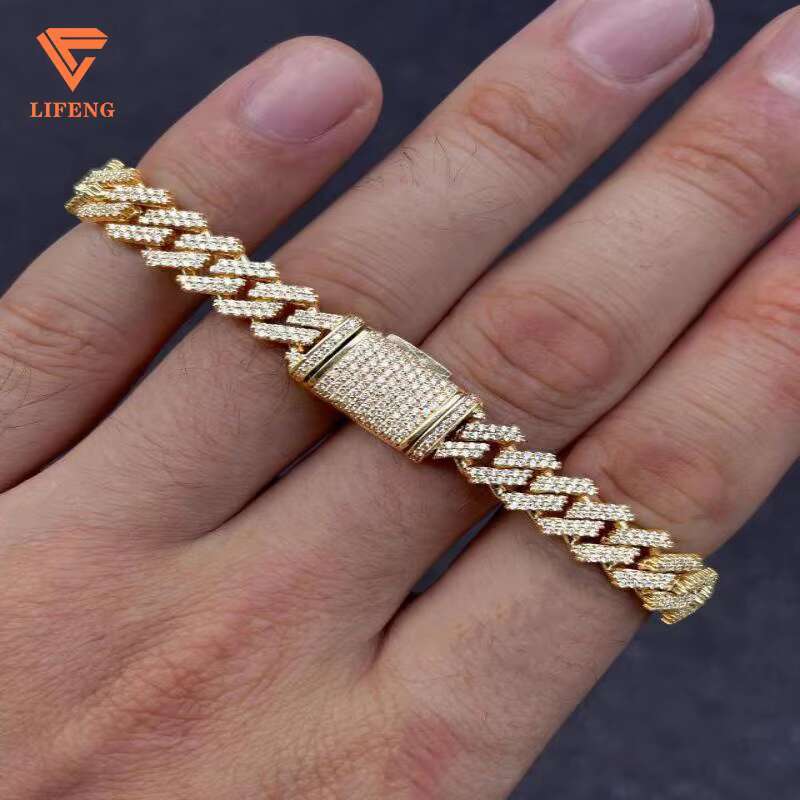 12Mm Ice Out VVS Moissanite Sterg Sier K Chain Hip Hop Cuban Necklace Bracelet For Men And Women