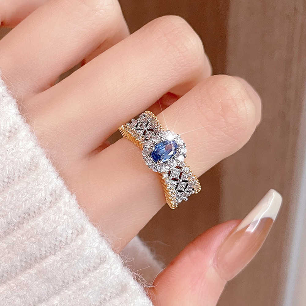 Couple Rings Italian woven pattern carved gold lace two tone gold inlaid diamond red treasure color treasure ring Bratti open ring for women H25303