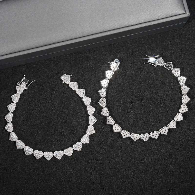 Unisex 8mm Gold Plated Heart For Women Cuban Chain Hip Hop Full Moissanite S Sier Bracelet Gifts