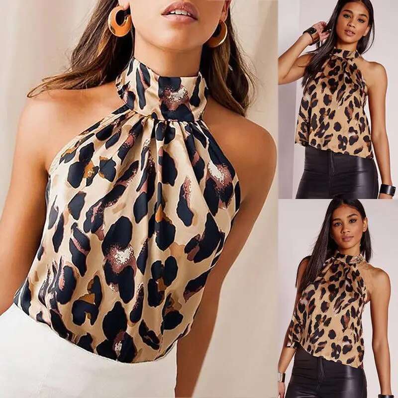Off Shoulder Sexy Leopard Blouse Chiffon Women Halter Tops Summer 2012 Animal Print Casual Backless Sleeveless Shirts for summer