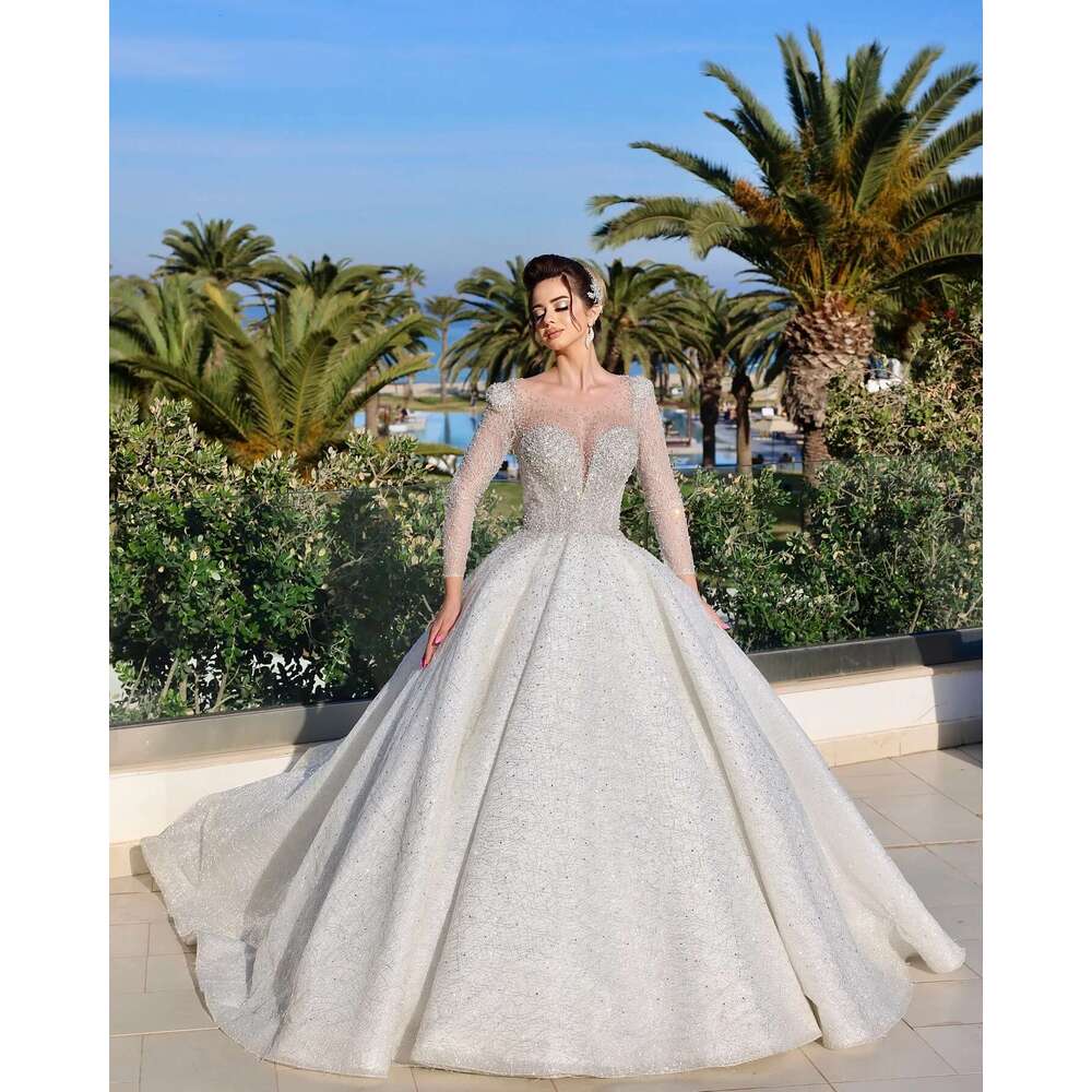 dress wedding long sleeves dear applicator pearls button back custom chapel dresses novia