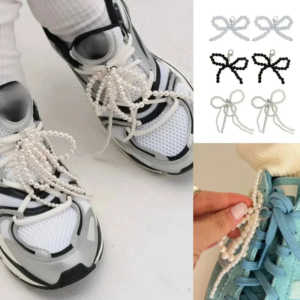 2 handmade shoe clips doublelayer pearl bead bow charm shoe buckle decoration bag pendant bow keychain accessories 250218