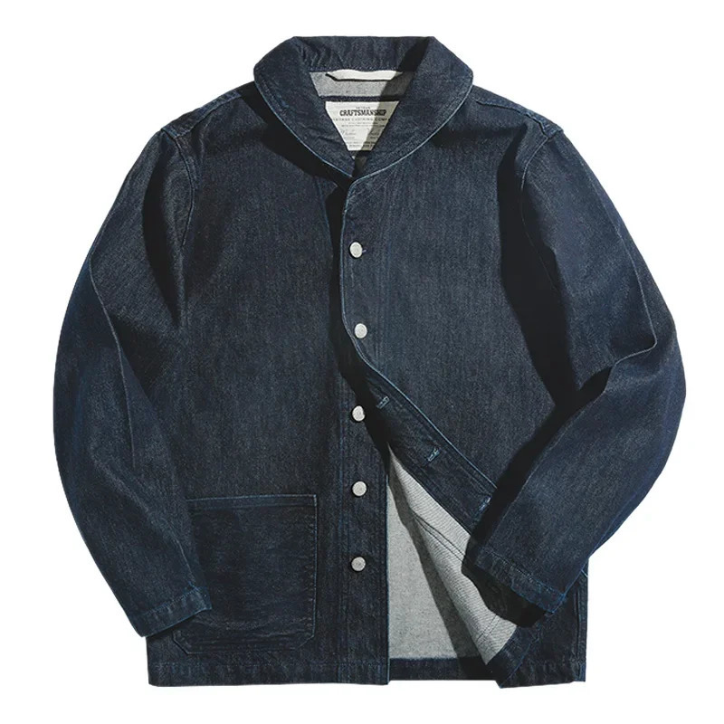 Maden collar denim jacket 13.5 oz multi pocket jacket mens retro deck workwear denim shirt mens high-quality fashionable clothing 250228