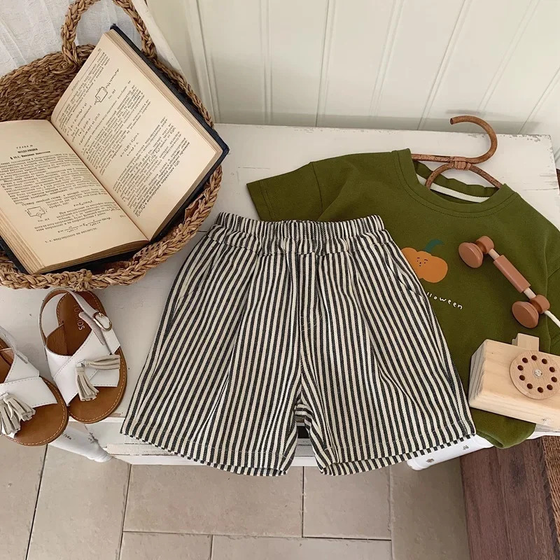 Childrens Clothes Summer Boys Short Cotton Striped Pants 1-6Year Baby Girl Cute Loose Short Pants 250304