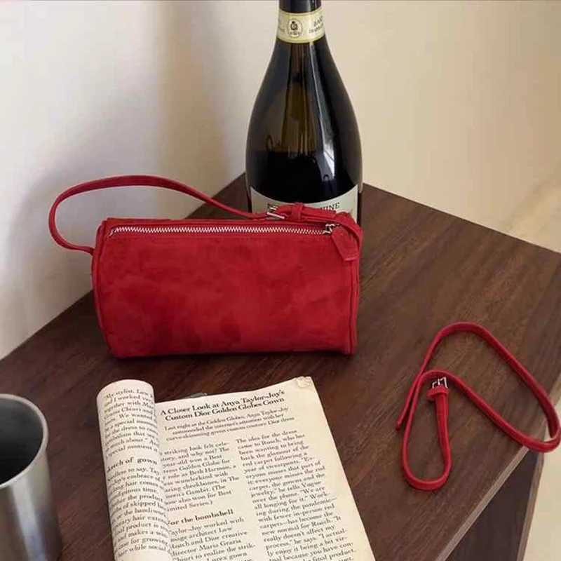 Red Handbags For Women Autumn Winter Solid Color Suede One Shoulder Bags 2024 Simple Zipper Mobile Phone Mini Crossbody Bag Z250303