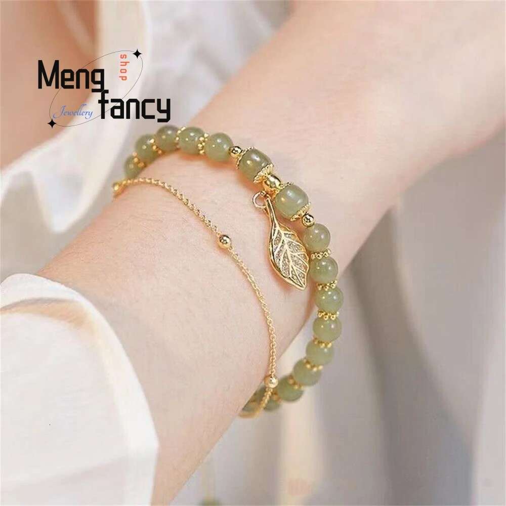 Natural Hetian Jasper Golden Branch Jade Leaves Bracelet Exquisite Sexy Young Girls Fashion Jewelry Best Selg Holiday Gift