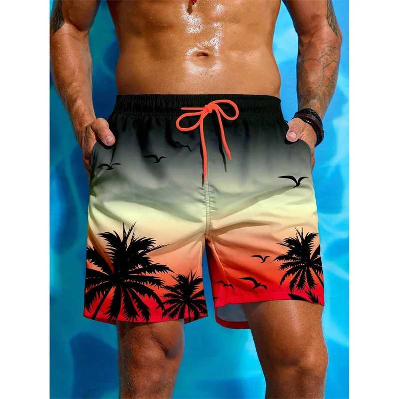 Palm Tree Pattern Beach Shorts Men Gradient 3D Printed Swim Trunks Summer Breathable Short Pants Loose Board Shorts StreetwearT250304